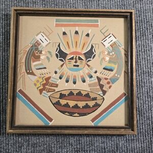 1970's Navajo Sandpainting Signed By Artist Nelson J Cambridge Native American